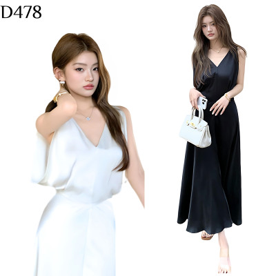 領緞面繫帶長裙 編號:D478