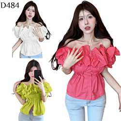 荷葉邊一字肩收腰上衣 編號:D484