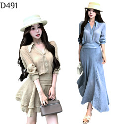 復古襯衫+A字裙套裝 編號:D491