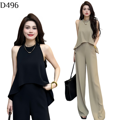 露肩上衣+闊腿褲套裝 編號:D496