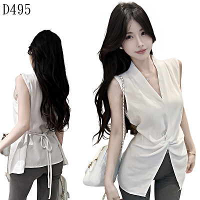 扭結V領開叉背心 編號:D497