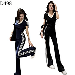 條紋拼接+微喇褲套裝 編號:D498