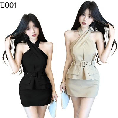 交叉掛脖包臀裙套裝 編號:E001