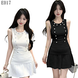排扣背心+百褶裙套裝 編號:E017