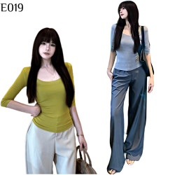U領上衣+闊腿褲 套裝 編號:E019