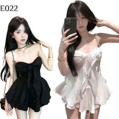 蟬翼荷葉邊抽繩傘裙套裝 編號:E022