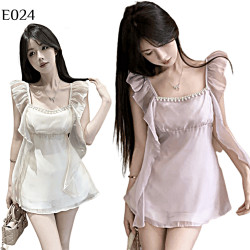 木耳方領釘珠雪紡上衣 編號:E024