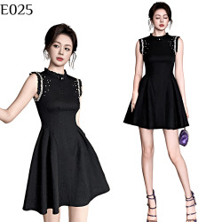 小香風黑色收腰連衣裙 編號:E025