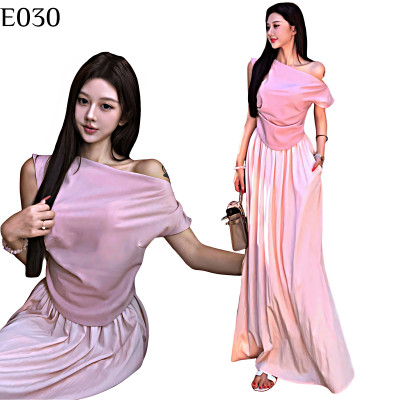 粉色斜肩+大擺裙套裝 編號:E030