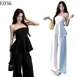 法式抹胸+闊腿褲套裝 編號:E036