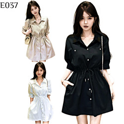 復古工裝抽繩連衣裙 編號:E037 復古工裝抽繩連衣裙 編號:E037