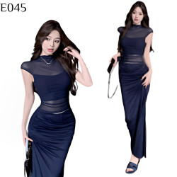 法式優雅顯瘦高領短版上衣+垂墜感包臀半身裙兩件套  編號:E045