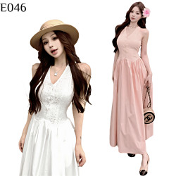 粉色蕾絲掛脖長裙 編號:E046