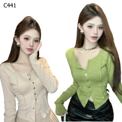 長袖T恤純欲辣妹修身短上衣內搭打底衫編號:C441