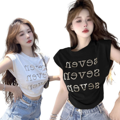 燙鑽短版短袖上衣 編號:B291