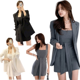 西裝外套+繫帶方領背心裙 套裝 編號:B305