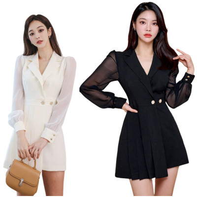 時尚西裝領連身裙 編號:B409