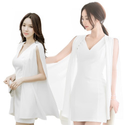 花瓣袖拼接深V領包臀連衣裙 編號:C167