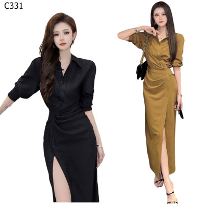 法式高級感翻領單排扣襯衫洋裝編號:C331