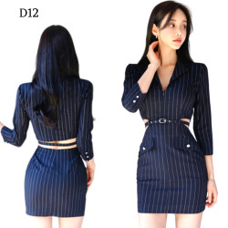 修身露腰時尚條紋包臀裙 編號:D12