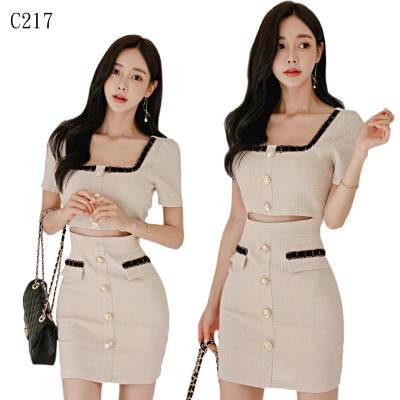 韓版氣質方領小個子修身顯瘦短袖氣質連身裙編號:C217