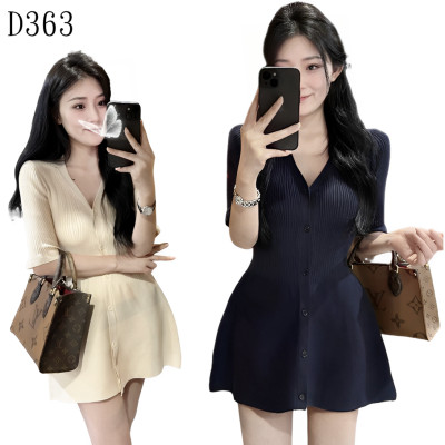 V領收腰連身裙 編號:D363