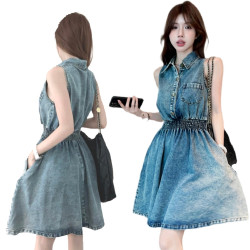 翻領無袖牛仔連身裙編號:C222