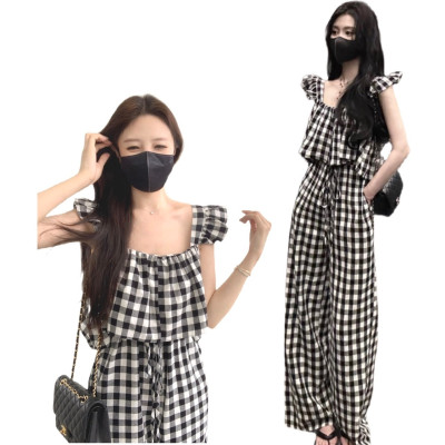 格紋背心+直筒寬褲 編號:C221